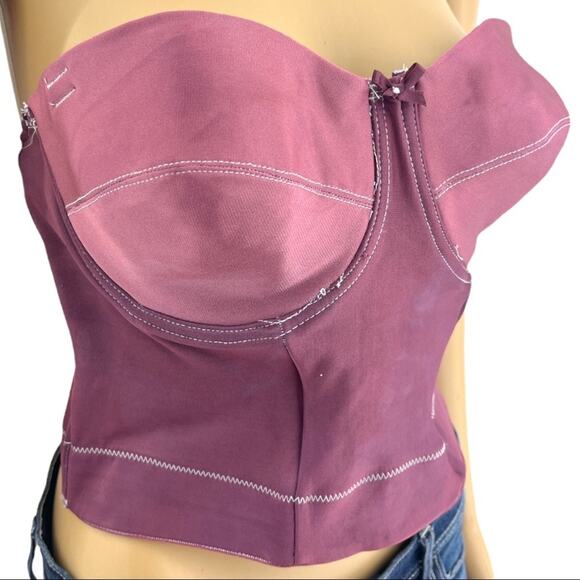 Cupid 40C American VINTAGE 90s Purple Hand Dyed Elastic Pullover Bustier - Picture 2 of 8
